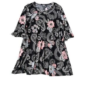 Women 3XL Paisley Floral Ruffle Sleeve  Dress Black Pink  Made in USA